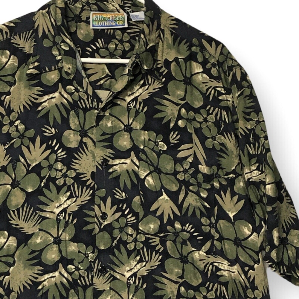 Big Creek Clothing Co Mens Hawaiian Shirt - XL - Green Brown Rayon Short Sleeve - Picture 4 of 7